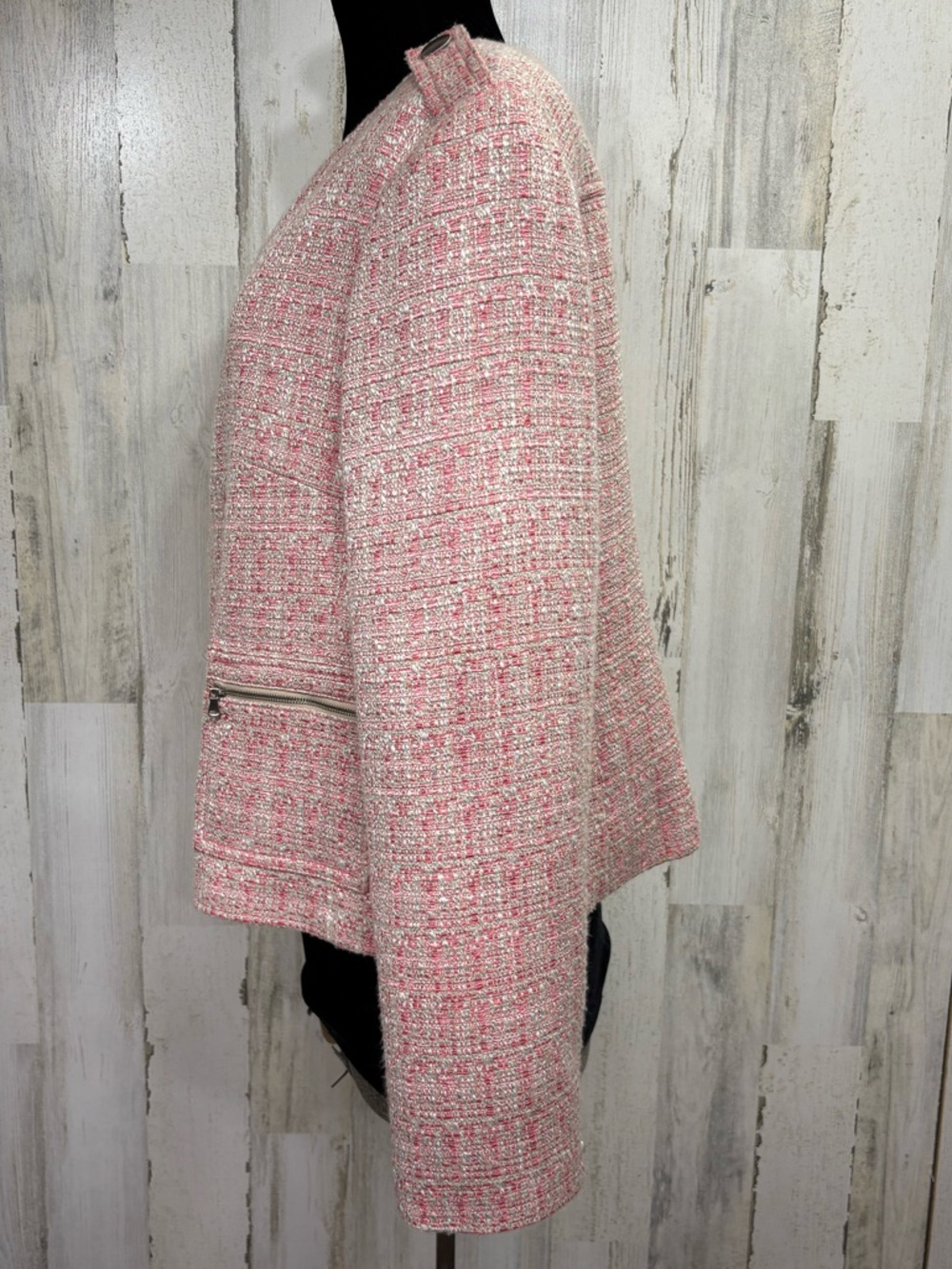 Talbots Pink Tweed “Jackie” Fit Collarless Blazer Jacket - Picture 5 of 10